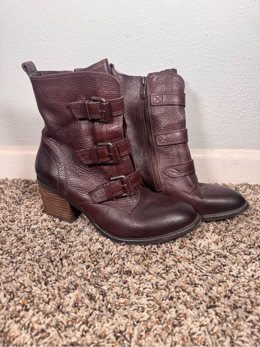 Vince Camuto Dark Brown Leather Buckle Ankle Boots